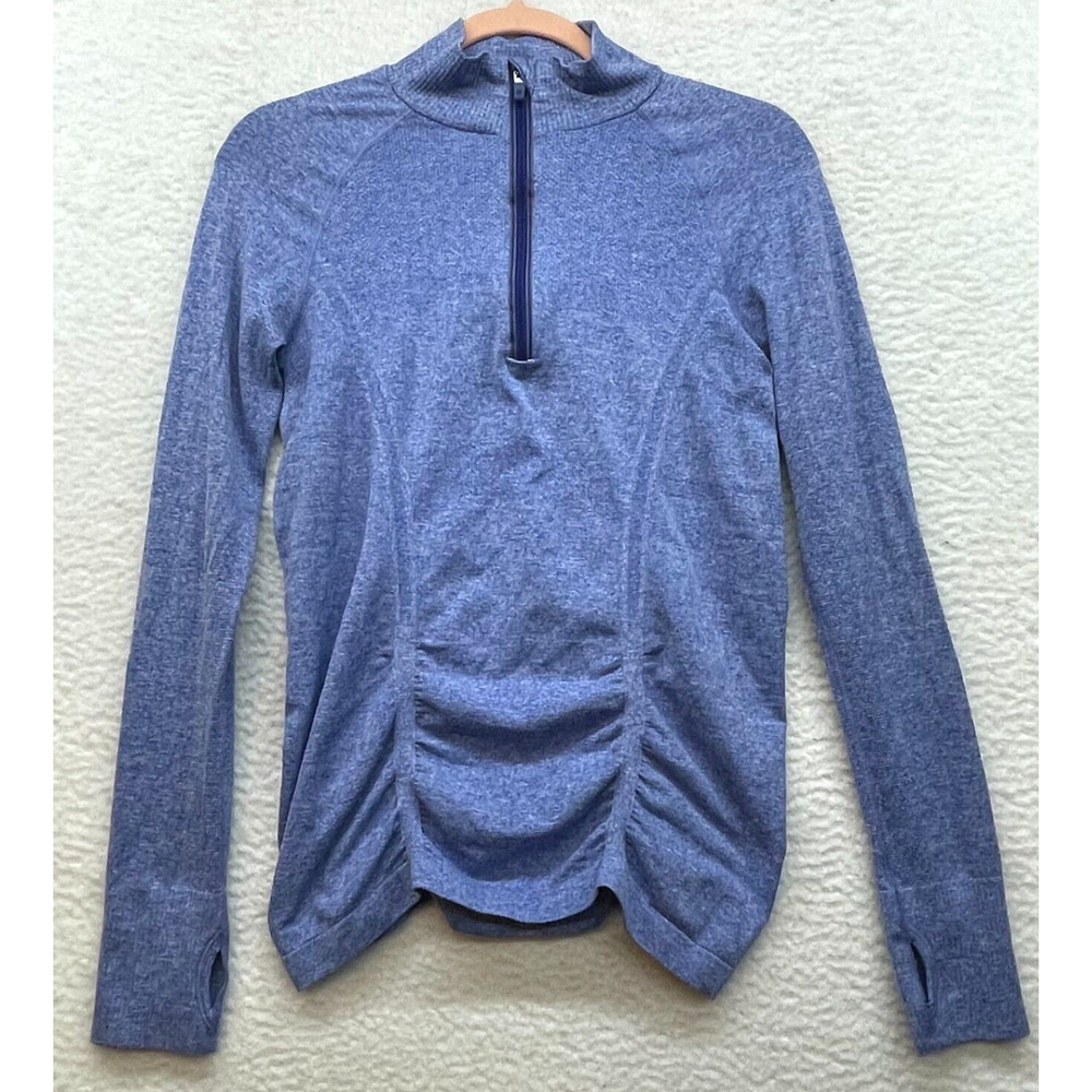 Athleta Shirt Womens Small Blue Fast Track Half Zip Ruched Pullover Workout Gym